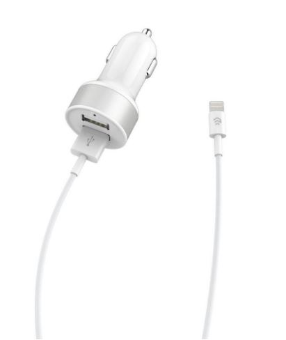 Devia Smart Series Dual USB Car Charger Kit with Lightning Cable (MFi) (2.4A, 2 USB) - White